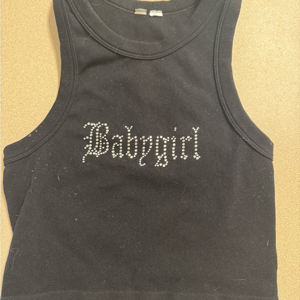 Black Babygirl Tank Top with Rhinestones